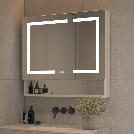36 in. W x 32 in. H Double Door Aluminum Surface Mount Medicine Cabinet with Mirror and Lighted Motion Sensor