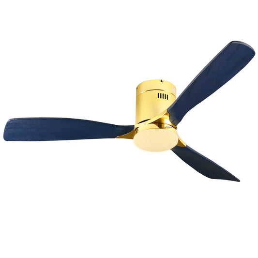 52" Indoor Solid Wood Bright Gold Morden Ceiling Fan With Light With Remote Control