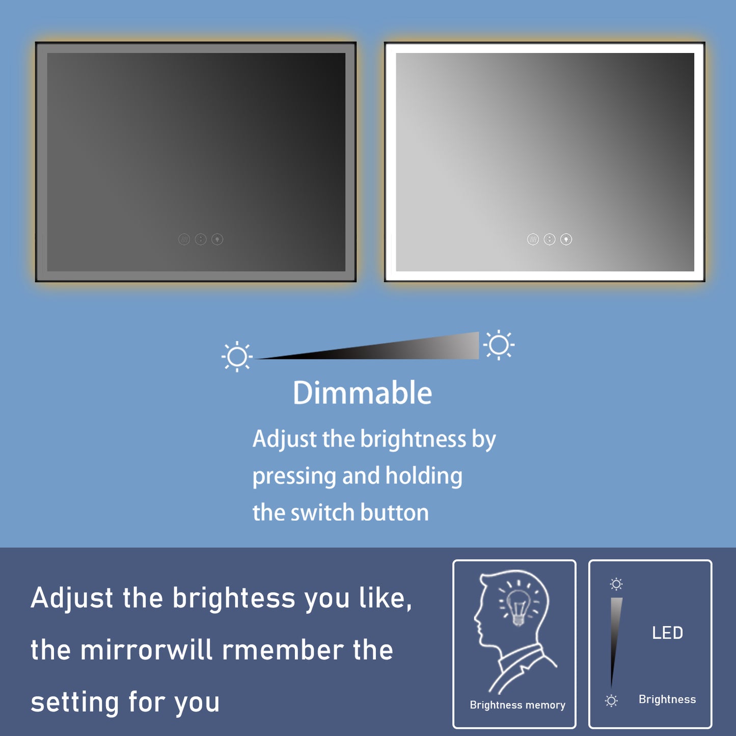 32'' W x 24'' H LED Bathroom Mirror, Black Framed, Fog Free, Dimmable, Front Light & Backlit