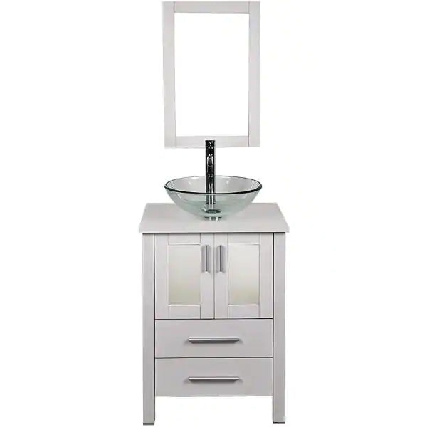 24 in. W x 19 in. D x 32.3 in. H Single Sink Bath Vanity in White with White Wood Top and Mirror