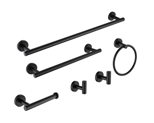 6-Piece Bath Hardware Set, Towel Bar, Toilet Paper Holder, Towel Hook in Matte Black