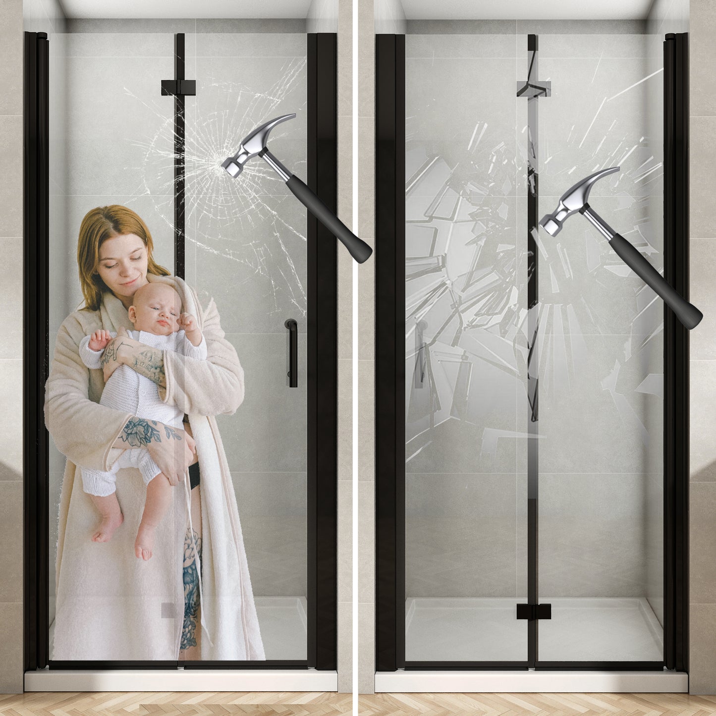 34-35 1/2'' in. W x 72 in. H Bi-Fold Minimalist Frameless Shower Door Matte Black Clear Glass