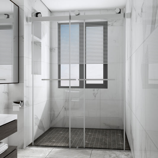 60 in. W x 76 in. H Sliding Frameless Shower Door Brushed Nickel Clear Glass