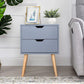 Blue Modern Wood Nightstand with 2 Drawers