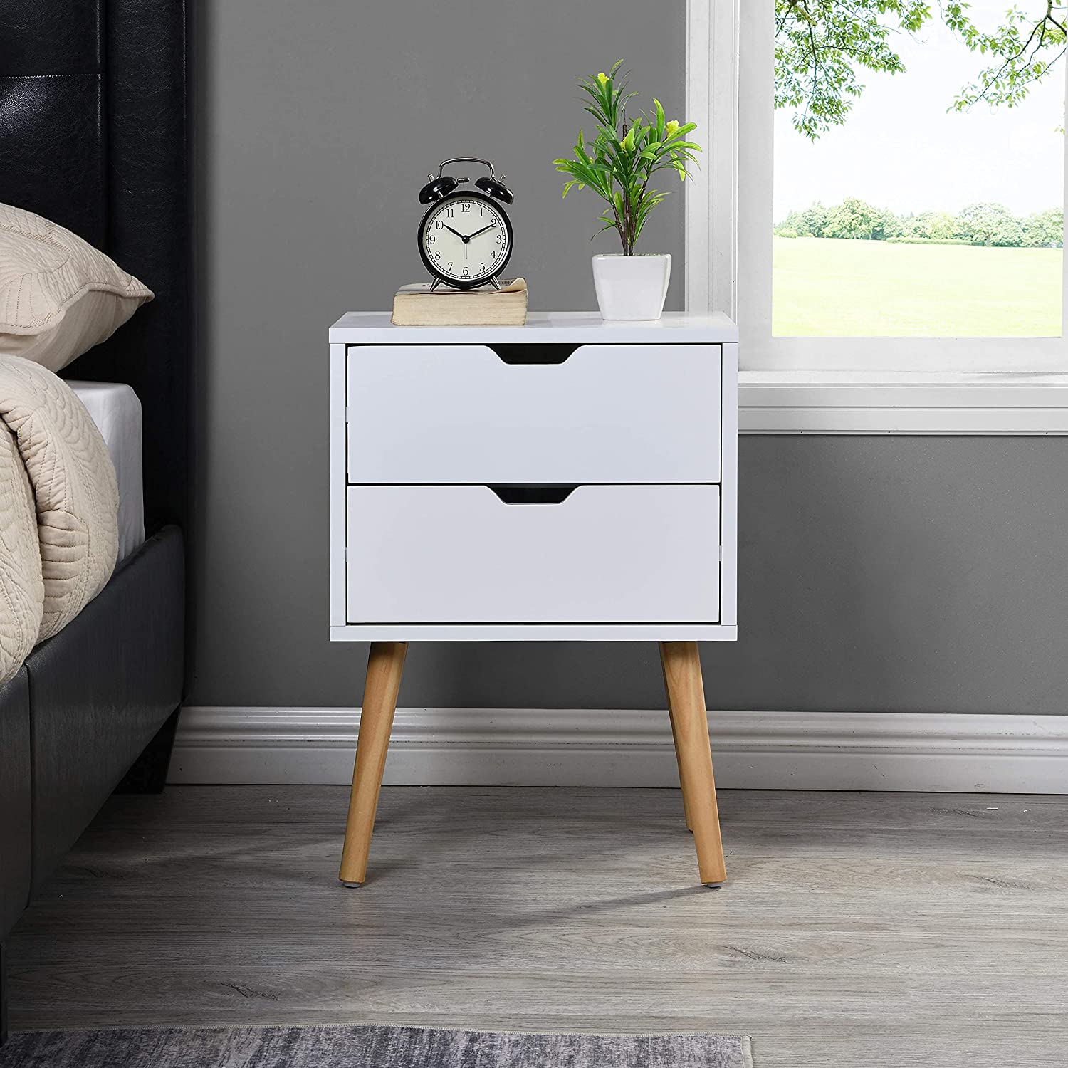 White Modern Wood Nightstand with 2 Drawers – toolkiss united states