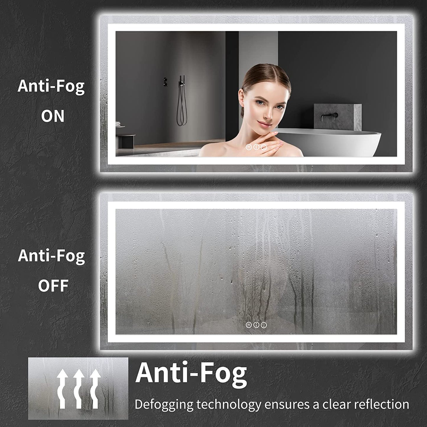 96 in. W x 36 in. H LED Large Rectangular Frameless Anti-Fog Bathroom Mirror Front & Backlit