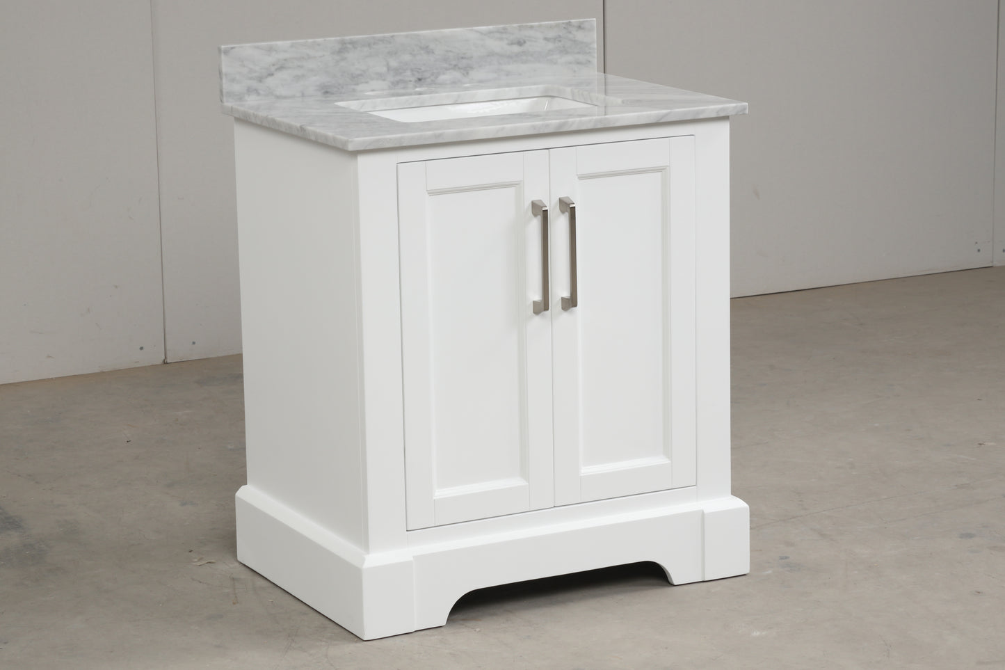 30 Inch Single Solid Wood Bathroom Vanity Set, with Drawers, Carrara White Marble Top, 3 Faucet Hole