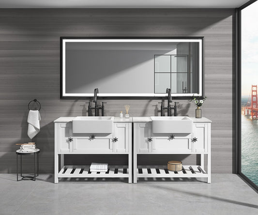 LED Rectangular Black Beveled Framed Anti-Fog Bathroom Mirror Front Light