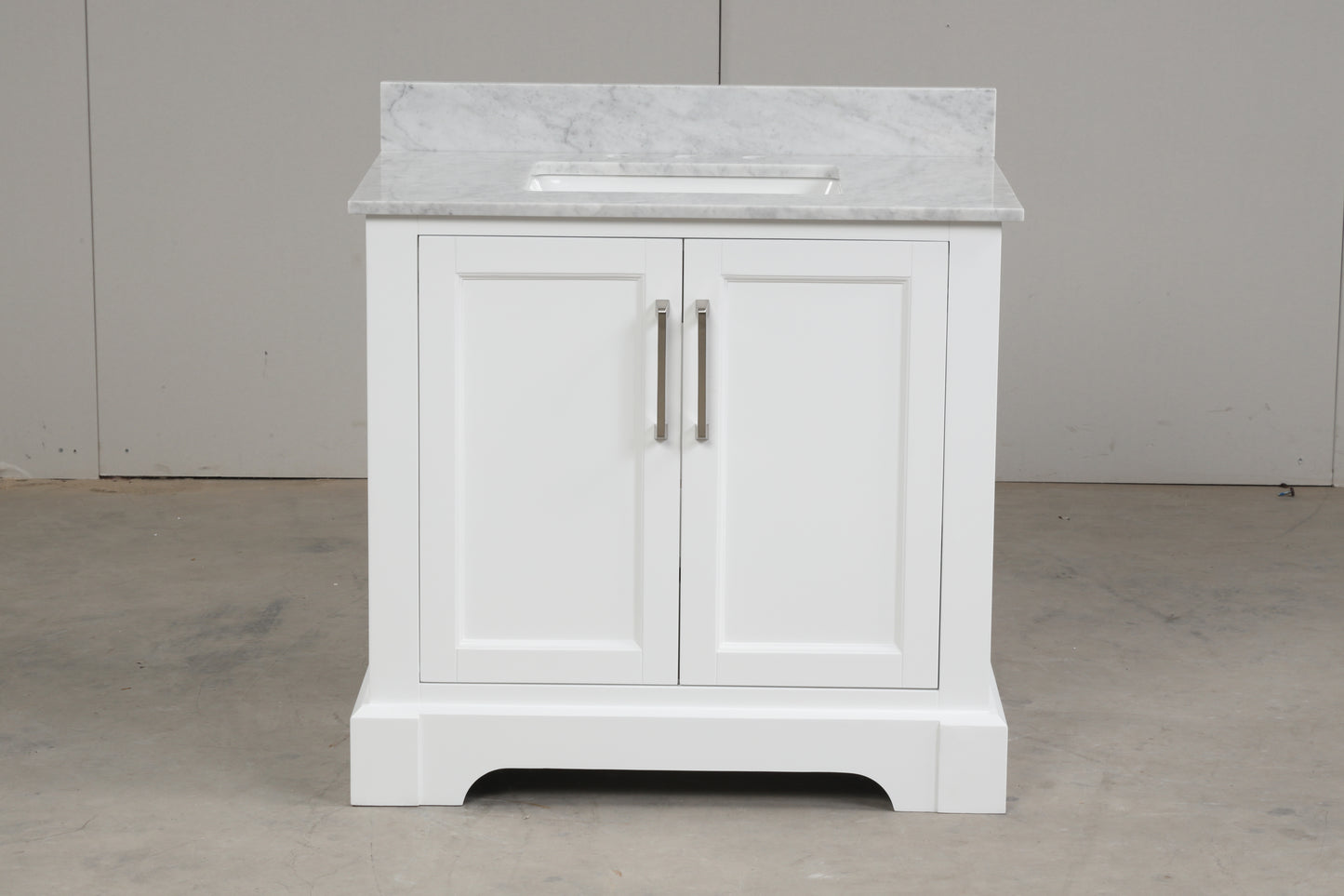 36 Inch Single Solid Wood Bathroom Vanity Set, with Drawers, Carrara White Marble Top, 3 Faucet Hole