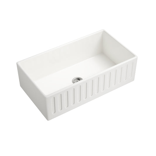 White Fireclay Ceramic 33 in. Single Bowl Farmhouse Apron Workstation Kitchen Sink
