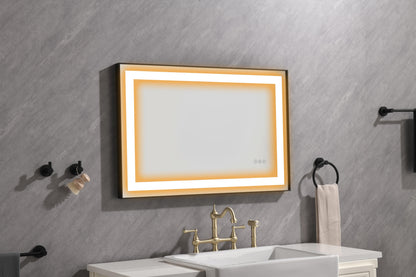 36"*24"LED Rectangular Black Framed Anti-Fog Bathroom Mirror Front Light