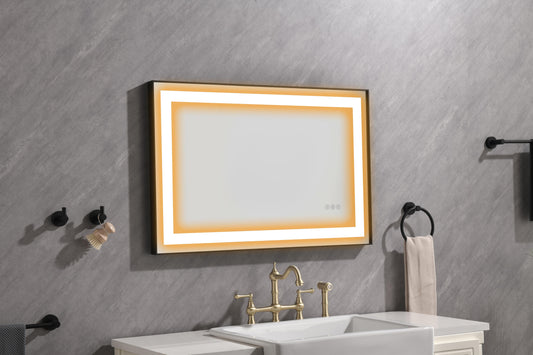 36"*24"LED Rectangular Black Framed Anti-Fog Bathroom Mirror Front Light
