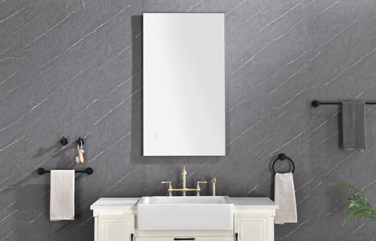 LED Rectangular Gray Framed Anti-Fog Bathroom Mirror Back and Side Light