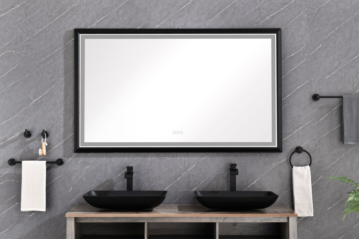 LED Rectangular Black Beveled Framed Anti-Fog Bathroom Mirror Front Light