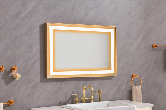 LED Rectangular Gold Framed Anti-Fog Bathroom Mirror Front Light