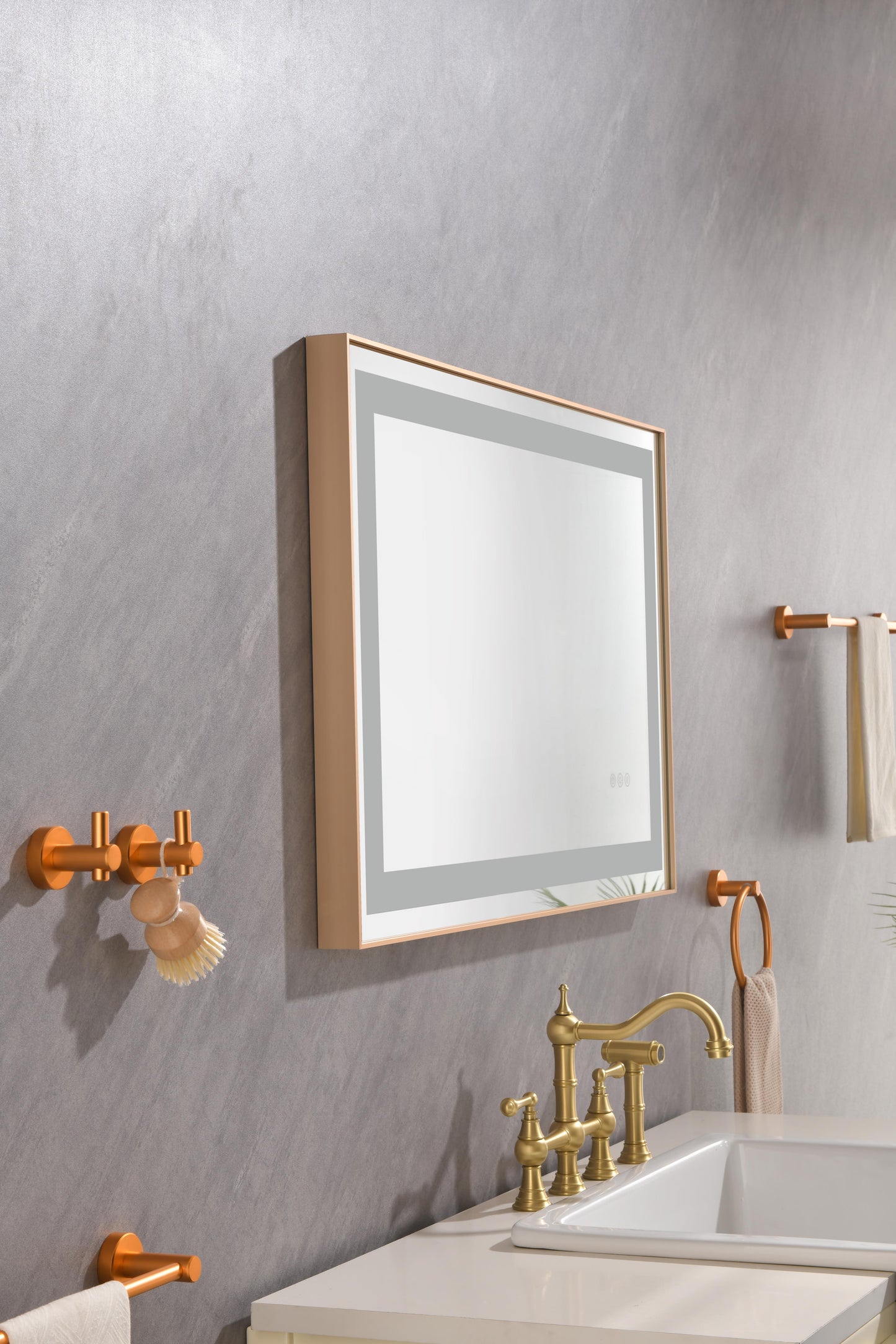 LED Rectangular Gold Framed Anti-Fog Bathroom Mirror Front Light