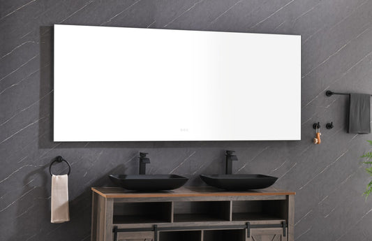 LED Rectangular Gray Framed Anti-Fog Bathroom Mirror Back and Side Light