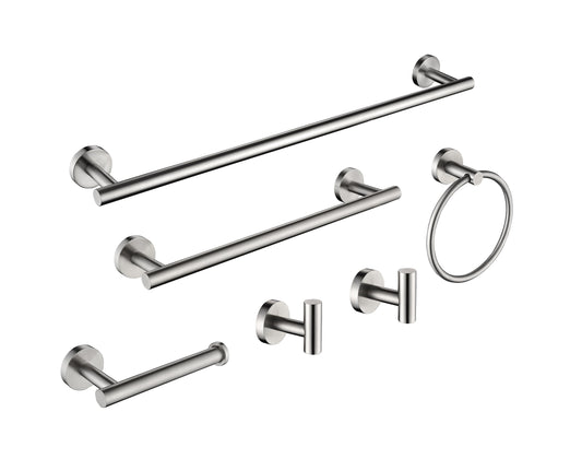 6-Piece Bath Hardware Set, Towel Bar, Toilet Paper Holder, Towel Hook in Brushed Nickel