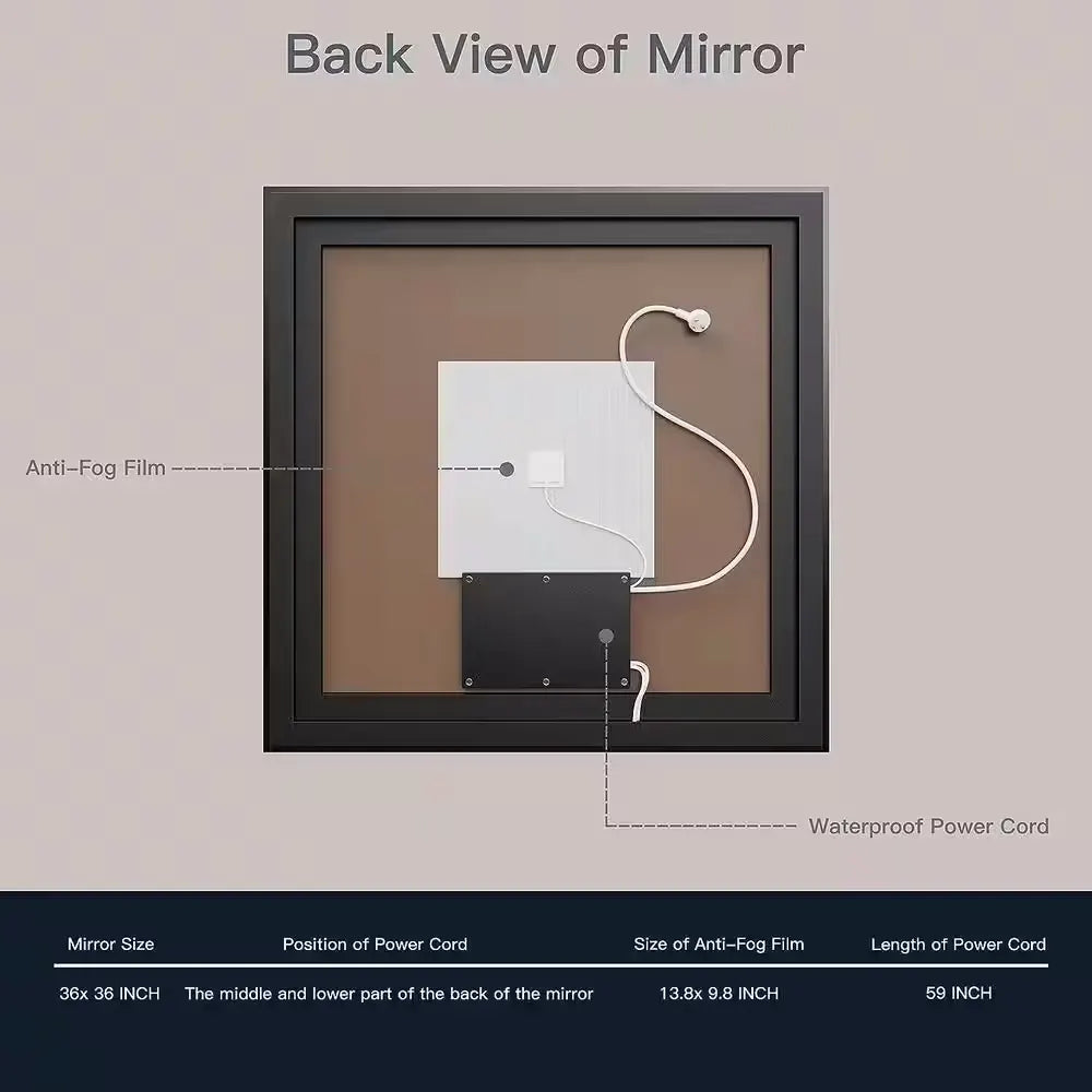 40'' W x 32'' H LED Bathroom Mirror, Fog Free, Dimmable, Black Frame, Front Light & Backlit