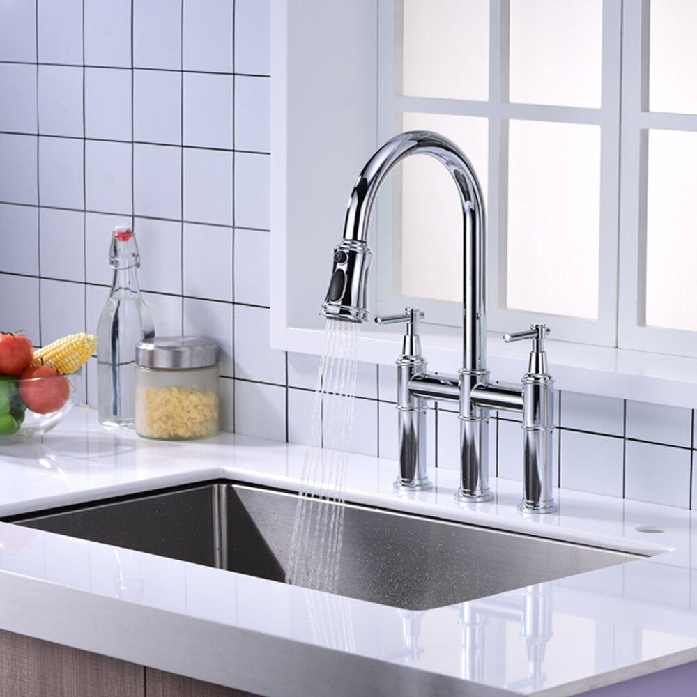 Touch Kitchen Faucet with Pull Out/Down Sprayer, Bridge, 2 Handle, With Accessories