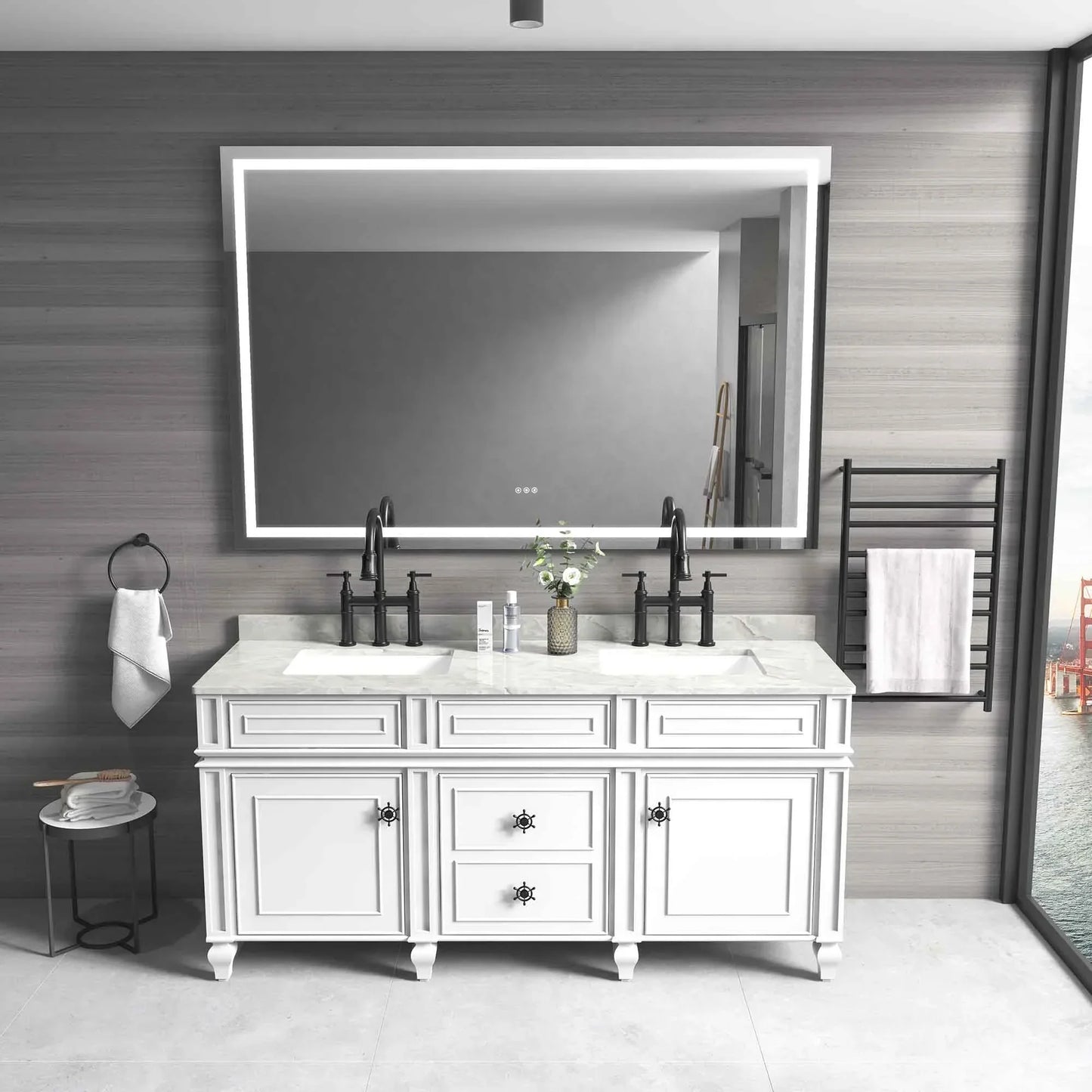 72'' W x 48'' H Large LED Bedroom Mirror, Frameless, Anti-mist, Front Light