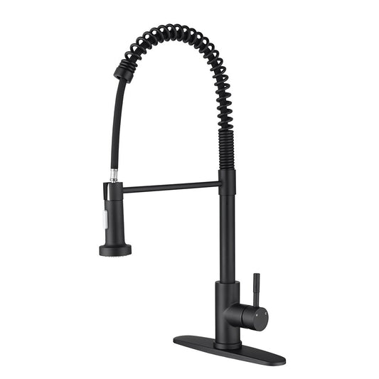 Pull Down Single Handle Kitchen Faucet, 1/3 Hole Stainless Steel Matte Black, Stream/Spray Mode, Flexible Rotation