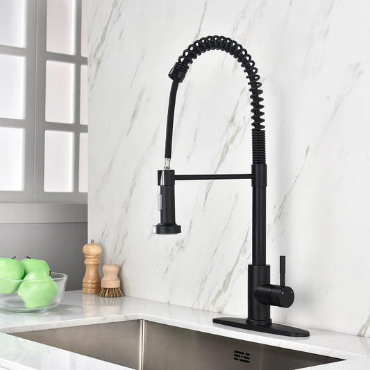 Pull Down Single Handle Kitchen Faucet, 1/3 Hole Stainless Steel Matte Black, Stream/Spray Mode, Flexible Rotation