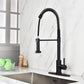 Pull Down Single Handle Kitchen Faucet, 1/3 Hole Stainless Steel Matte Black, Stream/Spray Mode, Flexible Rotation
