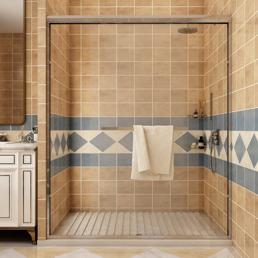 Toolkiss 56’’ to 60’’W x72’’H Semi Frameless Sliding Shower Door, Brush Nickel, Clear Glass