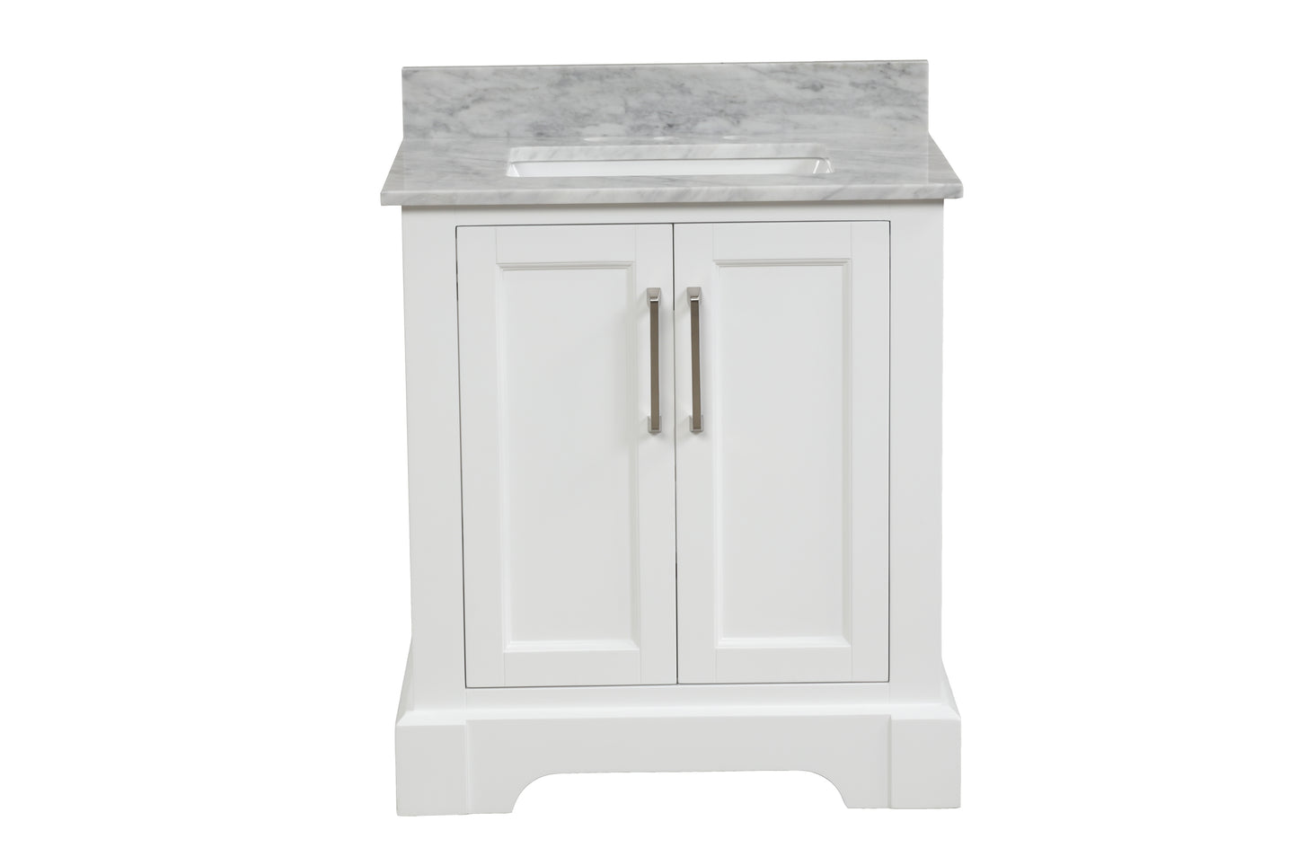 30 Inch Single Solid Wood Bathroom Vanity Set, with Drawers, Carrara White Marble Top, 3 Faucet Hole