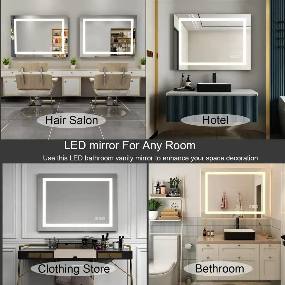 40 in. W x 24 in. H LED Large Rectangular Frameless Anti-Fog Bathroom Mirror Front & Backlit