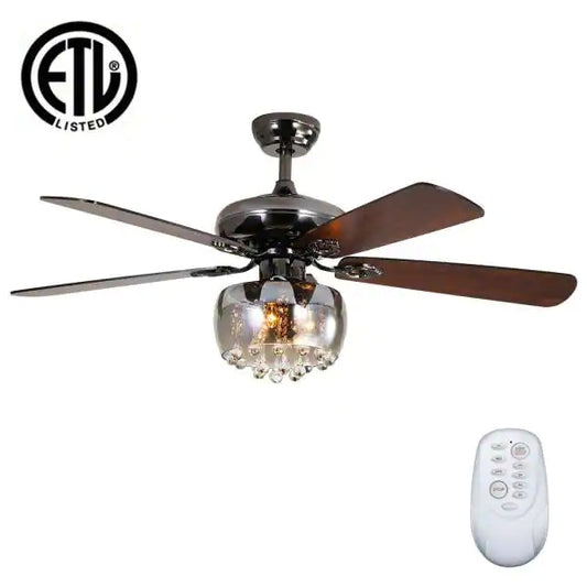 52 in. Intergrated LED Indoor Black Ceiling Fan with Light and Remote Include Light Kit Downrod