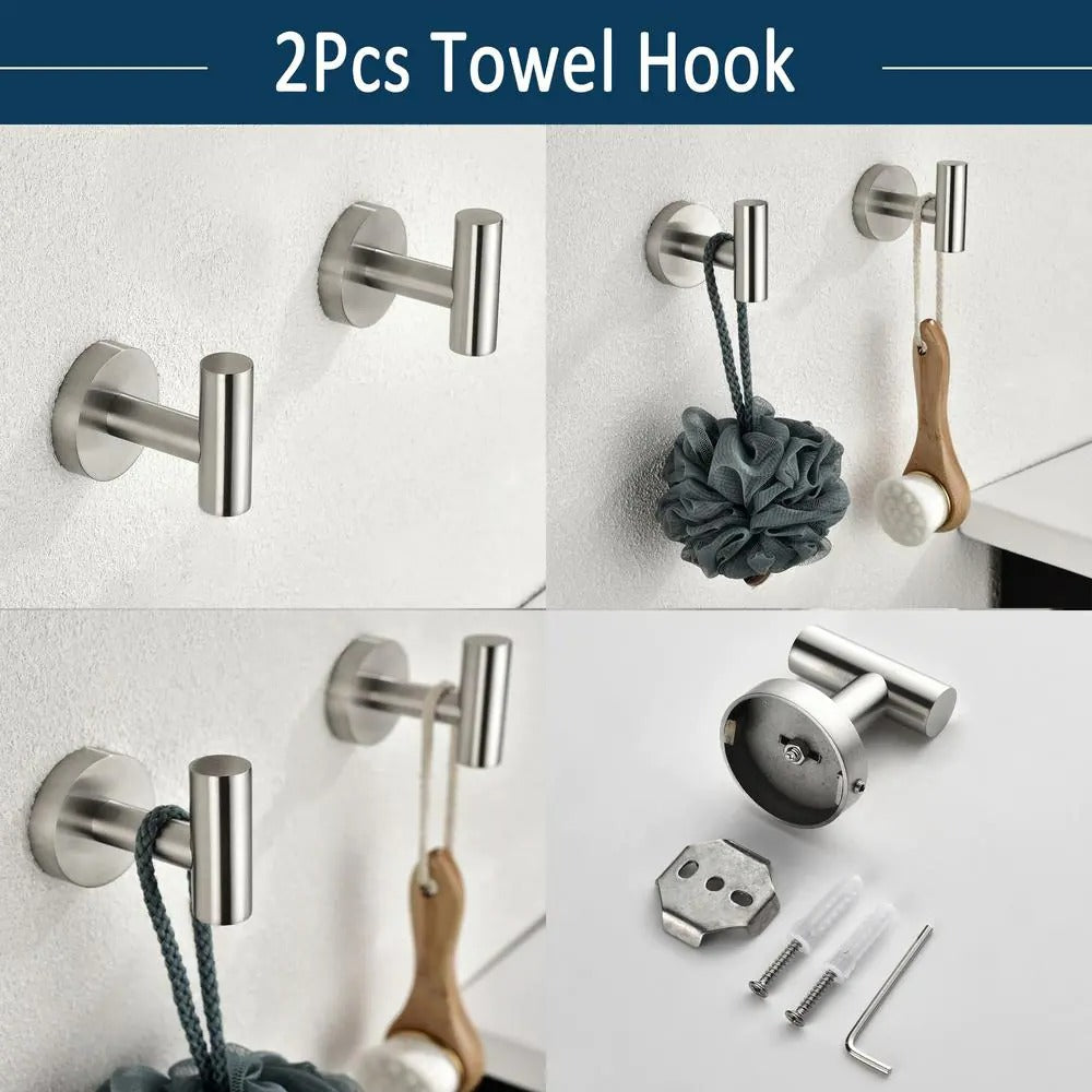 6-Piece Bath Hardware Set, Towel Bar, Toilet Paper Holder, Towel Hook in Brushed Nickel