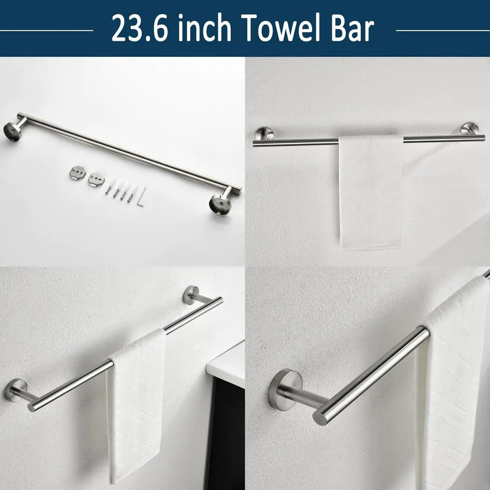 6-Piece Bath Hardware Set with 2 Towel Bars/Rack Towel/Robe Hook Hand Towel Holder Toilet Paper Holder in Brushed Nickel