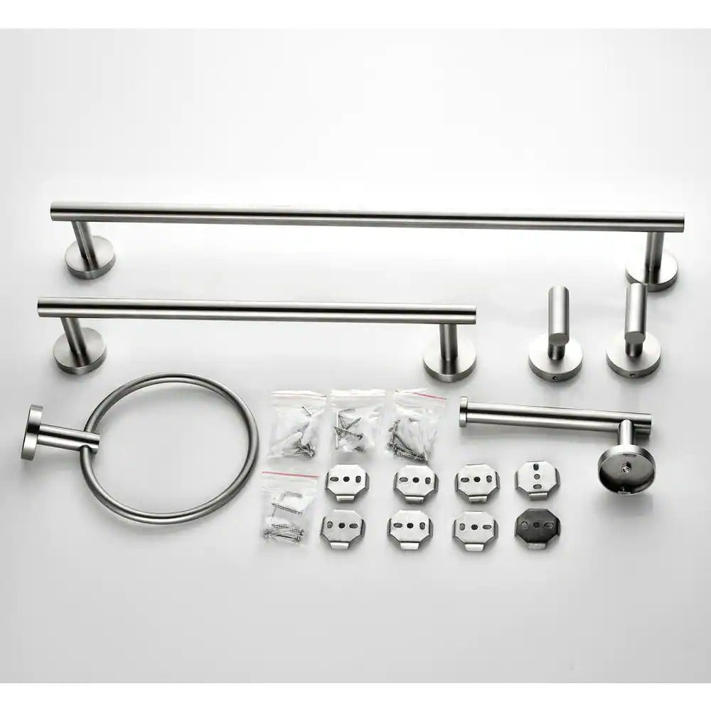 TOOLKISS 6-Piece Bath Hardware Set with Towel Bar, Toilet Paper Holder and Towel Hook in Brushed Nickel