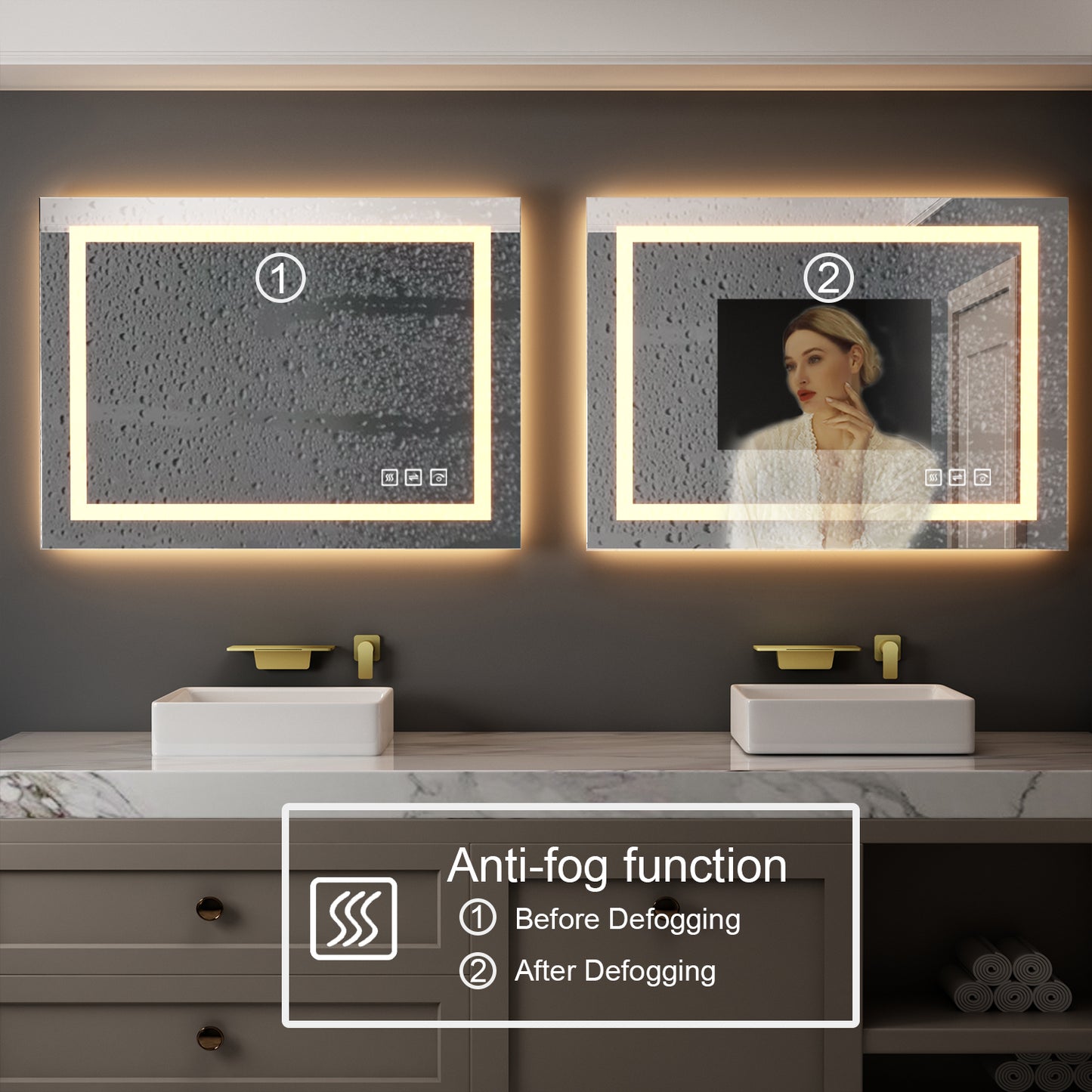 40 in. W x 24 in. H LED Rectangular Frameless Anti-Fog Bathroom Mirror Front Light