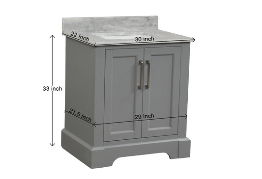 30 Inch Single Solid Wood Bathroom Vanity Set, with Drawers, Carrara White Marble Top, 3 Faucet Hole