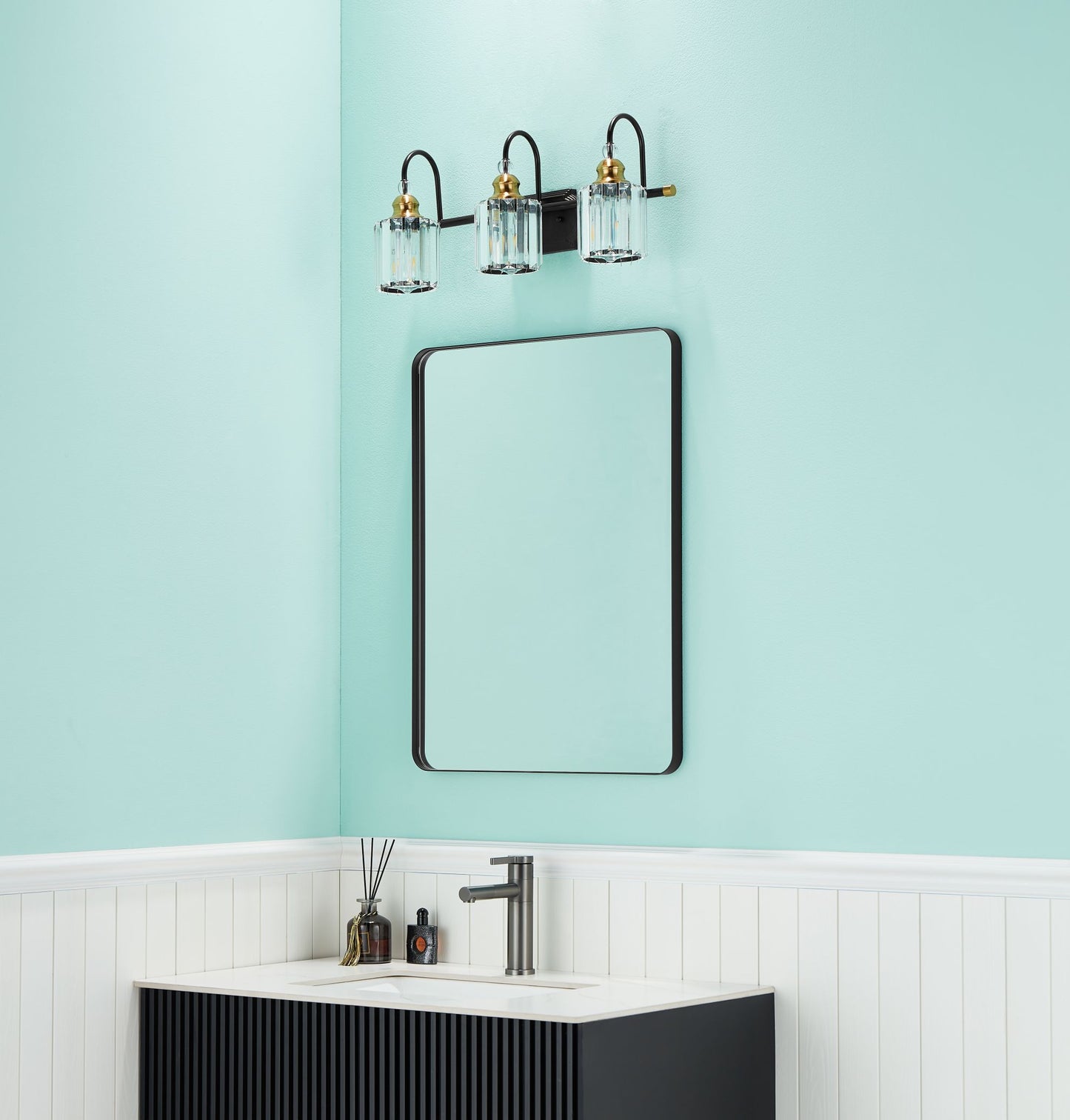 22-in W x 30-in H Matte Black Alumi Bathroom Mirror with Vanity Light
