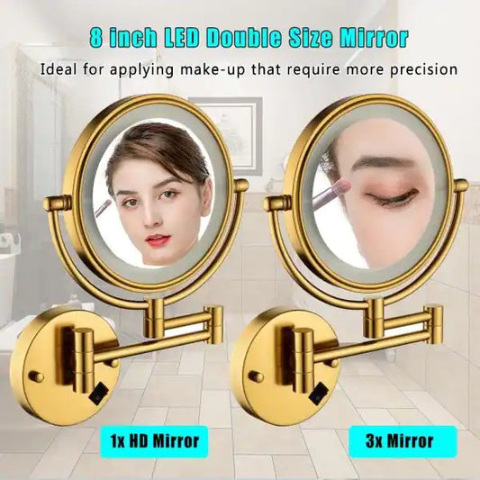 9.8 in. W x 9.8 in. H Small Round Magnifying Freestanding Wall Bathroom Makeup Mirror in Gold