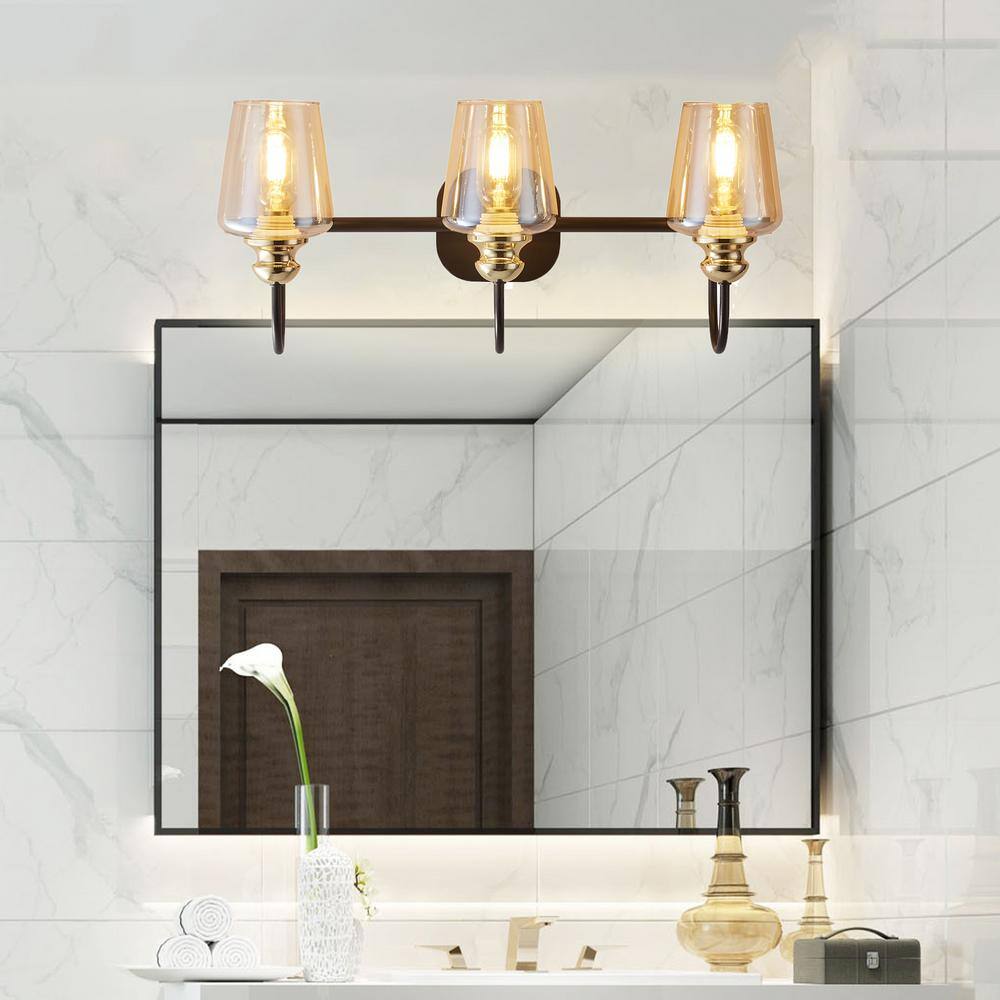 CAD 22 in. 3-Lights Matte Black Vanity Light with Clear Glass Shade