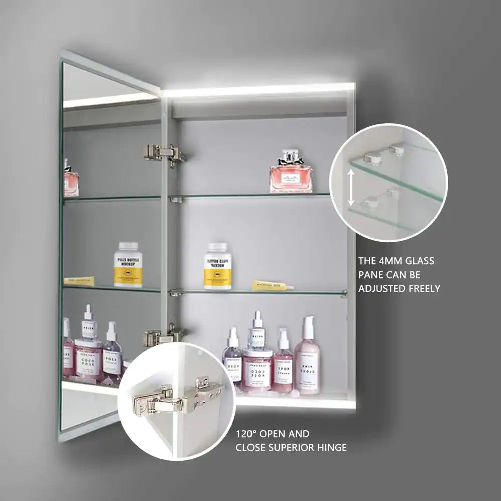 20 in. W x 26 in. H Left Open Silver Surface Mount Medicine Cabinet with Mirror and Lighted Motion Sensor
