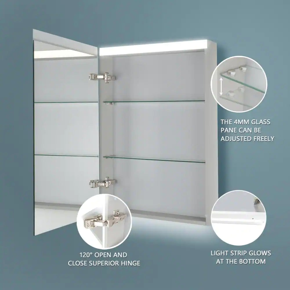 CAD 20 in. W x 30 in. H Left Open Silver Surface Mount Medicine Cabinet with Mirror and Lighted Motion Sensor