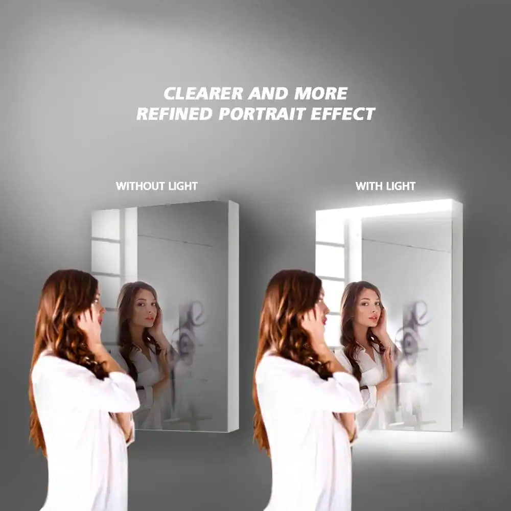 CAD 20 in. W x 30 in. H Left Open Silver Surface Mount Medicine Cabinet with Mirror and Lighted Motion Sensor