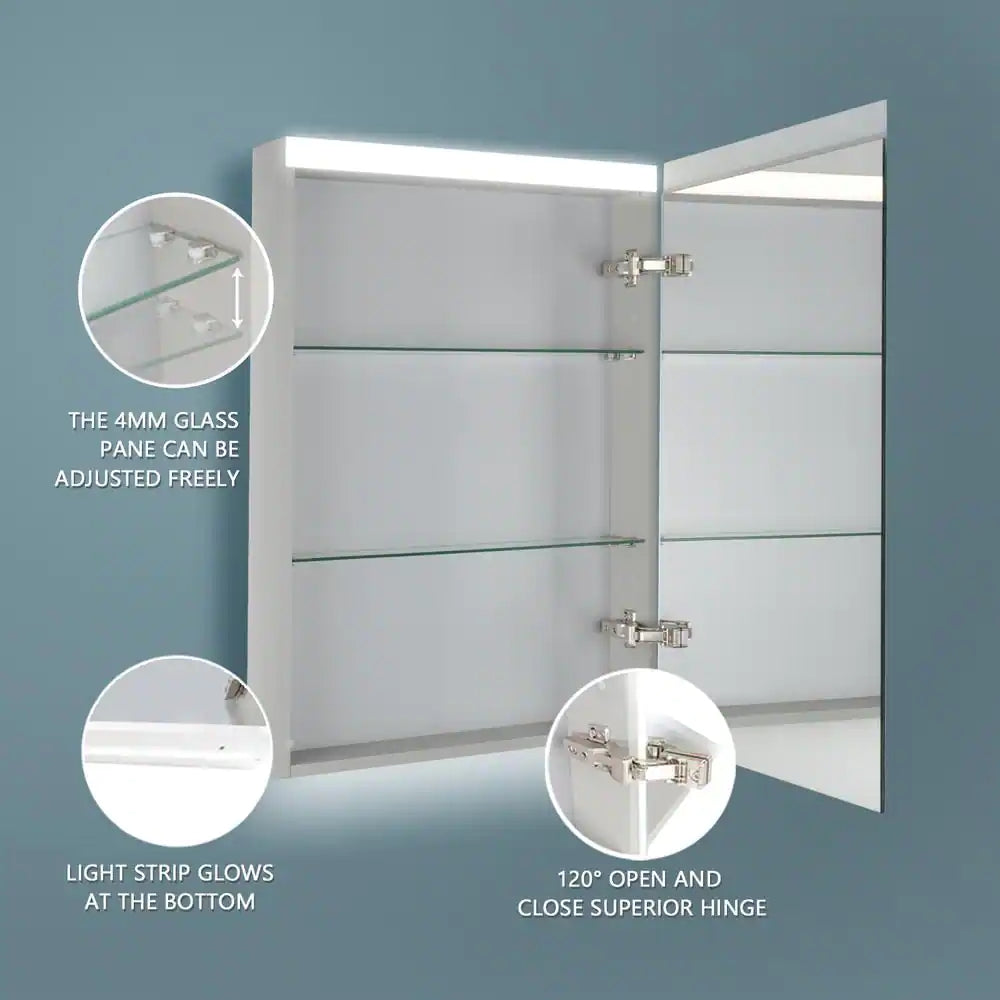 20 in. W x 30 in. H Right Open Silver Surface Mount Medicine Cabinet with Mirror and Lighted Motion Sensor
