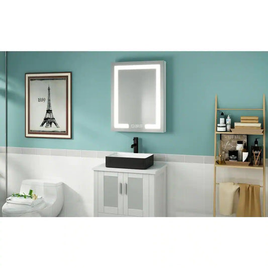 24 in. W x 30 in. H Medium Rectangular Silver Aluminum Recessed/Surface Mount Medicine Cabinet with Mirror Right Open