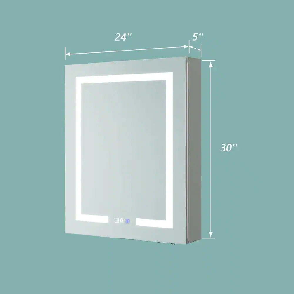 24 in. W x 30 in. H Medium Rectangular Silver Aluminum Recessed/Surface Mount Medicine Cabinet with Mirror Left Open
