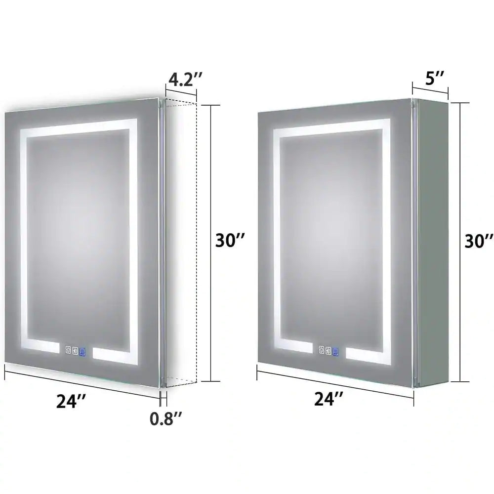 24 in. W x 30 in. H Medium Rectangular Silver Aluminum Recessed/Surface Mount Medicine Cabinet with Mirror Right Open