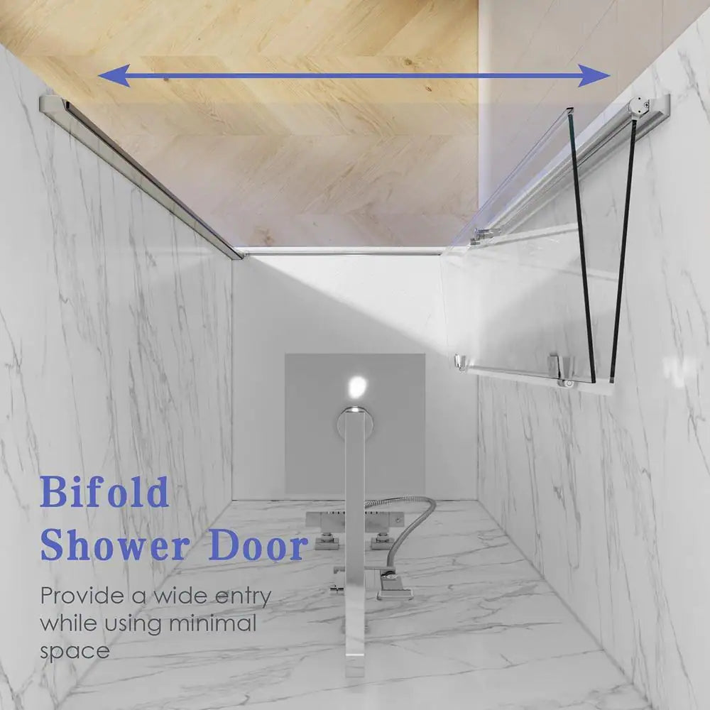 30-31 1/4‘’  in. W x 72 in. H Bi-Fold Frameless Shower Doors in Chrome with Clear Glass