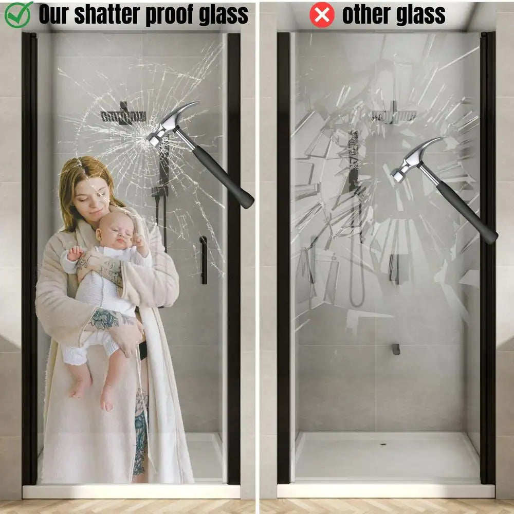 30-31 1/4'' in. W x 72 in. H Pivot Swing Minimalist Frameless Shower Door Matte Black Clear Glass