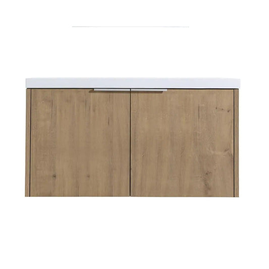 36 in. W x 18 in. D x 19 in. H Bathroom Vanity Cabinet in Light Brown with White Ceramic Top